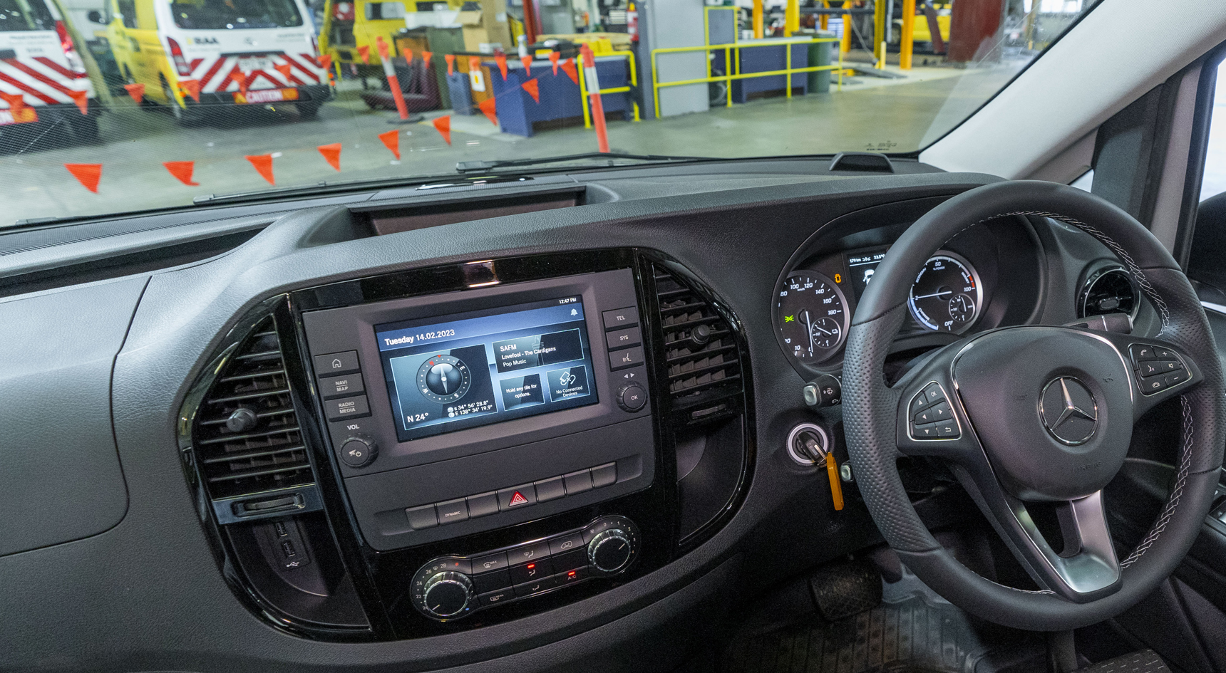 The interior of the eVito van.