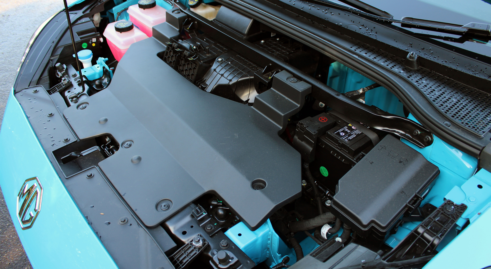 Under the bonnet of the MG4 hatchback.